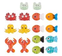 Beadthoven 16Pcs Sea Animals Bumpy Lampwork Glass Beads Cute 3D Ocean Marine Life Handmade Lampwork Murano Bead Charm Crab Fish Octopus Lobster Cartoon Cute Spacers for Jewelry Making DIY Crafts