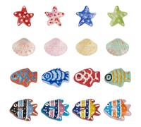 Beadthoven 16Pcs Sea Life Lampwork Glass Beads Colorful Crystal Beads Fish Starfish Shell Ocean Beach Spacers Cute Animals Shape Murano Spacers for Jewelry Making DIY Bracelet Necklace Keychain Crafts