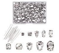 Beadthoven 180pcs Sew on Rhinestones Assorted Clear Glass Rhinestones with Metal Prong Settings Crystal Gems Sewing Claw Flatback Rhinestone with Needles for Clothes Jewelry Craft DIY Dress Garments