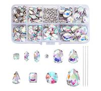 Beadthoven 180pcs Sew on Rhinestones Assorted Crystal AB Glass Rhinestones Gems with Metal Prong Settings Sewing Claw Flatback Rhinestone with Needles for Clothes Jewelry Craft DIY Dress Shoes Garment