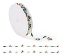 Beadthoven 1M Handmade Starfish Beaded Link Chains 18K Gold Plated Chain with Synthetic Turquoise Shell Beads for Necklace Anklet Bracelet Jewelry Making, Deep Sky Blue