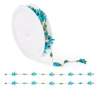Beadthoven 1M Handmade Starfish Beaded Link Chains 18K Gold Plated Chain with Synthetic Turquoise Shell Beads for Necklace Anklet Bracelet Jewelry Making, Dark Turquoise