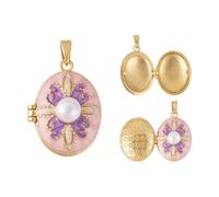 Beadthoven 1Pc Brass Enamel Locket Pendant Oval Photo Frame Charms Gold Photo Lockets Personalized Picture Pendants Necklace with Pearl Beads for Valentine's Day Women DIY Memorial Necklace Making