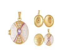 Beadthoven 1Pc Brass Locket Pendants Oval Photo Frame Charms Gold Photo Lockets that Hold Picture Personalized Picture Enamel Pendant Necklace with Pearl Beads for Valentine's Day Memory Jewelry