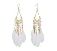 Beadthoven 2 Pairs Bohemian Alloy Feather Dangle Earrings Black & White Boho Ethnic Feather Beaded Pendants Earrings Drop Dangle Earring for Women Girls Jewelry