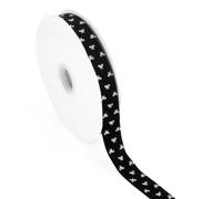 Beadthoven 20 Yards Black Single Face Velvet Ribbon Bowknot Pattern | 25mm Polyester Soft Ribbon Luxurious Velvet Ribbons for Christmas Decoration Gift Wrapping Wreaths Hair Bows