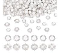 Beadthoven 200pcs 12mm 13mm Flower Claw Pearls Sew On Rhinestones Metal Base Flatback Claw Rhinestones Shiny Glass Crystals Sewing Gems Stones for Clothes DIY Dress Shoes Crafts Decorations