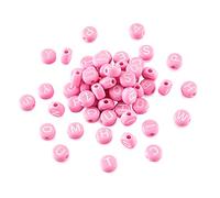 Beadthoven 200pcs Flat Round Acrylic Alphabet Beads Round Letter Loose Spacer Beads Initials 7x4mm Mini Pony Beads Pink Color for Jewelry Making DIY Projects Friendship Name Bracelets Hole:1mm