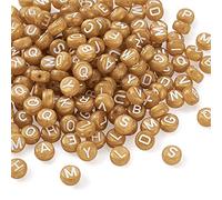Beadthoven 200pcs Flat Round Acrylic Alphabet Beads Round Letter Loose Spacer Beads White Initials 7x4mm Mini Pony Beads Golden Color for Jewelry Making DIY Projects Friendship Name Bracelets