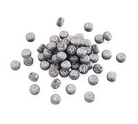 Beadthoven 200pcs Flat Round Acrylic Alphabet Beads Round Letter Loose Spacer Beads White Initials 7x4mm Mini Pony Beads Gray Color for Jewelry Making DIY Projects Friendship Name Bracelets