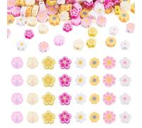 Beadthoven 200Pcs Flower Clay Beads Pink Polymer Clay Flower Loose Beads Sunflower Daisy Floral Spacer Bead Charms for Bracelet Earrings Necklace Jewelry Making DIY Crafts Supplies
