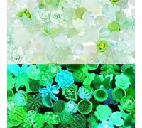 Beadthoven 200pcs Glow in The Dark Resin Slime Charms for Craft, Nail Charms 3D Cute Flower Flatback Beads Luminous Resin Cabochons Mixed Lot Charms for Adult DIY Scrapbooking Embellishments - Green