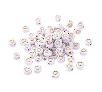 Beadthoven 200pcs White Acrylic Gold Heart Beads 7mm Flat Round Love Heart Disc Coin Pony Beads for Bracelet Charms Jewelry Craft Makings Hole: 1.5mm