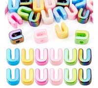 Beadthoven 20pcs Big Letter U Beads Large Hole Bubble Alphabet Acrylic Beads Charm Iridescent Plastic U Shape Loose Chunky Spacers for Jewelry Making Bracelet Necklace Keychains Shoelaces Crafts