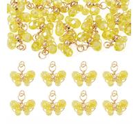 Beadthoven 20Pcs Butterfly Dangle Pendant 3D Transparent Butterfly Glass Beads Charms Tiny Crystal Glass Beaded Pendants with Jump Rings for DIY Bracelet Earring Necklace Hanging Ornaments, Yellow