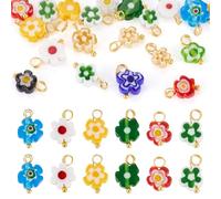 Beadthoven 20Pcs Mini Flower Glass Charms Handmade Millefiori Lampwork Glass Dangle Charms with Golden Loops Min Small Jewelry Pendants for DIY Earrings Necklace Bracelets Jewelry Making