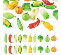 Beadthoven 20Pcs Vegetable Resin Charms 3D Imitation Food Charms Pumpkin Red Pepper Corn Broccoli Dangle Beads Food Pendants with Platinum Loops for DIY Jewelry Making Earrings Keychain Necklaces
