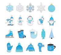 Beadthoven 20Pcs Winter Theme Charms Golden Plated Alloy Enamel Pendants Blue Snowflake Snowman Clothes Gloves Gnomes Hat Cute Cartoon Christmas Charms for Jewelry Making DIY Bracelet Party Decoration