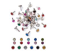 Beadthoven 210pcs Mini Metal Brads Paper Fasteners Rhinestone Pearl Round Head Split Pins Iron Brads for Office Scrapbooking Paper Photo Album Cards Stamping