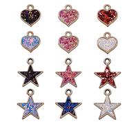 Beadthoven 22pcs Glitter Star Heart Pendants with Paillette Sequin 6 Colors Plastic Twinkle Star Sweet Heart Charms Beads for Earring Jewelry Making