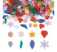Beadthoven 240pcs Acrylic Resin Flower Leaf Bead Caps Transparent Frosted Drilled Autumn Maple Leaf Floral Pendants for Necklace Earring Jewelry Making(8 Styles)