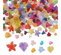 Beadthoven 240pcs Flower Acrylic Beads Caps Transparent Frosted Drilled Acrylic Maple Leaf Floral Beads for Necklace Earring Jewelry Making(8 Styles)