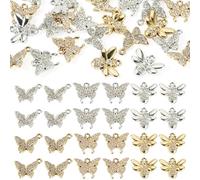 Beadthoven 24Pcs 6 Styles Crystal Rhinestone Butterfly Bees Charms Cute Metal Spring Insect Animals Charms Gold Platinum Plated Alloy Pendants for DIY Necklace Earrings Bracelet Jewelry Making