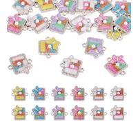 Beadthoven 24Pcs Alloy Enamel Butterfly Charms with Pearl Beads Crystal Rhinestone Colorful Rectangle Connectors Pendants Platinum Plated Metal Charm Links for for Jewelry Making DIY Necklace Bracelet