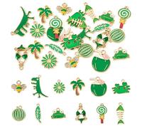 Beadthoven 24Pcs Cute Summer Charms Assorted Gold Plated Alloy Enamel Charms Tropical Hawaiian Flamingo Flower Daisy Coconut Tree Drink Fish Green Pendants for DIY Jewelry Bracelet Crafts