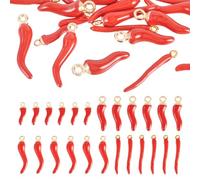 Beadthoven 24pcs Hot Pepper Charms 4 Styles Enamel Alloy Italian Horn Pendants Mixed Red Chili Pepper Charms Small Cute Vegetable Dangle Beads for Jewelry Making DIY Earrings Necklace Crafts Accessory