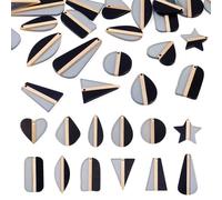 Beadthoven 24pcs Resin Wood Pendants 12 Styles Geometric Teardrop Star Heart Dangle Wooden Charms for DIY Bohemian Necklace Earring Jewelry Making, Black & Gray