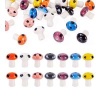 Beadthoven 28pcs Mix Mushroom Beads 7 Colors Handmade Porcelain Beads Loose Spacers Cute Black Dots Mushroom Ornaments for DIY Jewelry Making Necklace Bracelet Earrings Craft Accessory