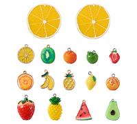 Beadthoven 30pcs Enamel Resin Fruit Theme Charms Kiwi Lemon Strawberry Pineapple Dangle Charms Pendant for Jewellery Necklace Keychain Making
