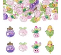 Beadthoven 30Pcs Glow in the Dark Resin Vegetables Beads Transparent Luminous Crops Cabochons Flatback Corn Eggplant Beads Pendants Ornaments Cute Scrapbooking Embellishments for DIY Crafts