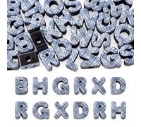 Beadthoven 30pcs Large Letter Beads Navy Blue Tartan Plaid Paracord Beads
