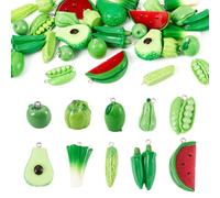 Beadthoven 30Pcs Resin Vegetable Charms 3D Cute Fruit Food Charms Green Lemon Watermelon Pea Dangle Beads Small Vegetable Pendants with Loops for Jewelry Making DIY Earrings Bracelet Necklaces