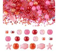 Beadthoven 350pcs Mixed Sea Glass Beads Kit Ocean Starfish Fish Beads Mini Assorted Round Glass Seed Beads Summer Hawaii Sea Life Spacers for Jewelry Making Bracelets Necklace DIY Red