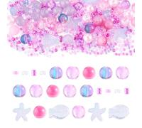 Beadthoven 350pcs Mixed Sea Glass Beads Kit Ocean Starfish Fish Beads Mini Assorted Round Glass Seed Beads Summer Hawaii Sea Life Spacers for Jewelry Making Bracelets Necklace DIY Pink