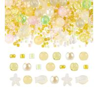 Beadthoven 350pcs Mixed Sea Glass Beads Kit Ocean Starfish Fish Beads Mini Assorted Round Glass Seed Beads Summer Hawaii Sea Life Spacers for Jewelry Making Bracelets Necklace DIY Yellow