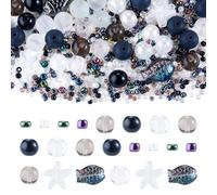 Beadthoven 350pcs Mixed Sea Glass Beads Kit Ocean Starfish Fish Beads Mini Assorted Round Glass Seed Beads Summer Hawaii Sea Life Spacers for Jewelry Making Bracelets Necklace DIY Black White