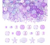 Beadthoven 350pcs Mixed Sea Glass Beads Kit Ocean Starfish Fish Beads Mini Assorted Round Glass Seed Beads Summer Hawaii Sea Life Spacers for Jewelry Making Bracelets Necklace DIY Purple