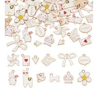 Beadthoven 36Pcs 12 Styles White Enamel Charms for Jewelry Making, Alloy Bowknot Flower Ice Cream Charms Mini Cute Animal Jellyfish Rabbit Pigeon Pendants for Bracelets Necklace Earrings DIY Crafts