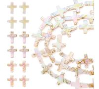 Beadthoven 36pcs Natural Freshwater Shell Beads Cross Shape AB Colour Coated Loose Spacer Bead for Cross Jewellery Making Necklace Earring DIY Craft Supplies, Tan