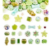 Beadthoven 38pcs Handmade Porcelain Beads 19 Style Fish Flower Star Bone Conch Bright Glazed Ceramic Beads Bulks for DIY Crafts Bracelets Necklaces Earrings, Lime Green