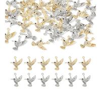 Beadthoven 40pcs 2 Colors Hummingbird Charms Mini Bird Flying Animals Charms Crystal Rhinestone Platinum Gold Plated Alloy Pendants for Jewelry Making Bracelet Necklace Earring DIY Crafts