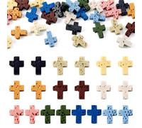 Beadthoven 40pcs Mix Cross Beads Volcanic Lava Beads 11mm Diffuse Essential Oils Beads Colorful Small Cross Charms Spacers Synthetic Lava Stone Beads for Jewelry Making Necklaces Bracelets DIY