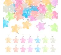 Beadthoven 42Pcs Star Luminous Resin Charms 7 Colors Transparent Glow in Dark Charms Star Shape with Hanging Loop Pendants for DIY Earring Necklace Jewelry Making