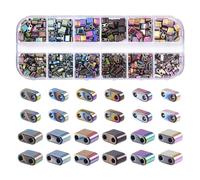 Beadthoven 480Pcs Tila Beads Metallic 2-Hole Seed Beads Hematite Beads Mixed Half Tila Beads Rectangle Gemstone Loose Beads for Jewelry Making Multi-Strand Bracelet Necklace DIY Crafts