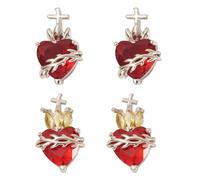 Beadthoven 4Pcs Red Heart Charms for Valentine's Day Platinum Gothic Sacred Love with Cross Charms Faceted Glass Crystal Heart Pendants for DIY Bracelet Earring Necklace Jewelry Making