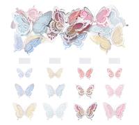 Beadthoven 5 Sets Hollow Butterfly Stickers PET Wall Sticker 3D Double Layer Butterflies Decals for Home Wall Decor Scrapbooking Invitations Hair Clips, 12pcs/Set, Silver